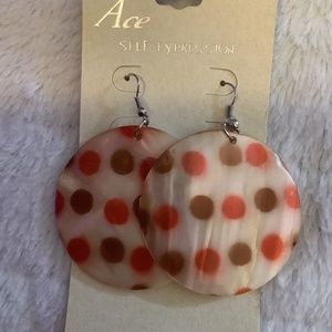 Red and Brown Poka Dot Shell Earrings